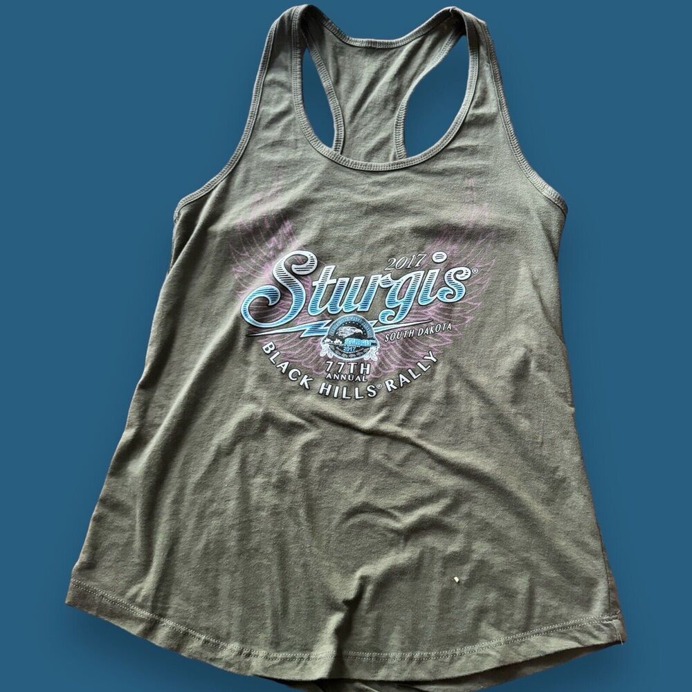 2017 Sturgis 77th Annual Black Hills Rally Motorcycles Women's Tank Green M/L